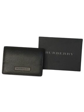 Burberry Pebbled Leather Mini Wallet Black Nova Check Interior w Box